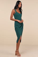 Always Beautiful Hunter Green Sleeveless Tulip Midi Dress