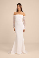 Anabella White Off-the-Shoulder Mermaid Maxi Dress