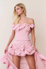 Olivera Taffeta Bow High-Low Skirt