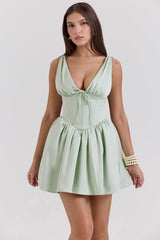 Emmeliette Pistachio Satin Mini Dress