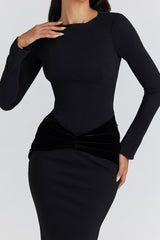 Athena Black Long Sleeve Crepe Jersey Maxi Dress