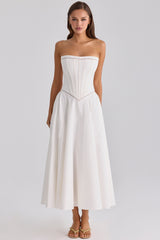 Gina White Cotton Strapless Maxi Dress