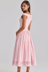 Lauren Pink Cotton Broderie Anglaise Boat Neck Maxi Dress