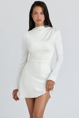 Lulu Ivory Satin Flute Sleeve Mini Dress