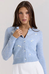 Atheia Blue Lambswool Floral Embroidered Cardigan