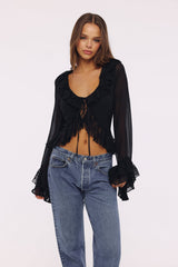 Goya Black Ruffled Sleeve Blouse
