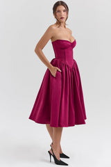 Coco Burgundy Satin Tulle Midi Dress
