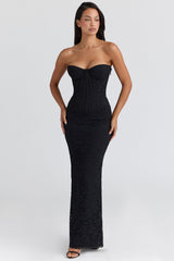 Solaine Black Lace Corset Maxi Dress