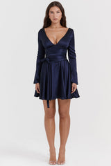 Dominique Navy Plunge Mini Dress