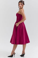 Coco Burgundy Satin Tulle Midi Dress