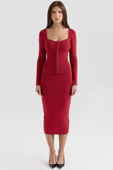 Eliane Red Bodycon Midi Skirt