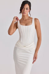Kira Ivory Satin Gathered Maxi Dress