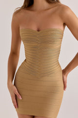 The Sweetheart Gold Shimmer Strapless V Waist Bandage Mini Dress