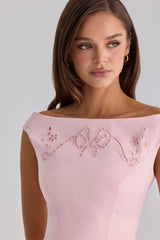 Lauren Pink Cotton Broderie Anglaise Boat Neck Maxi Dress