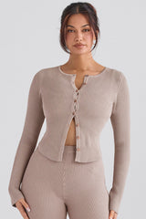 Sylvia Taupe Ribbed Knit Cardigan