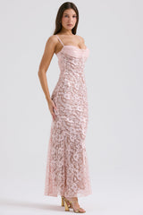 Azzurra Rose Pink Lace Godet Gown