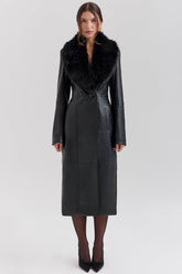 Marcel Black Faux Fur Trimmed Vegan Leather Coat