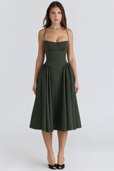 Samaria Emerald Green Corset Midi Dress