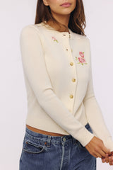 Daisie Ivory Wool + Cashmere Floral Embroidered Cardigan