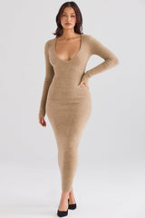 Lucille Camel Fuzzy Maxi Dress