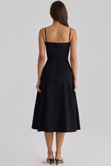 Dolly Black Cotton Flared Midi Sundress