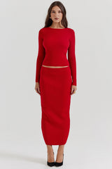 Lourdes Scarlet Cashmere Blend Maxi Skirt