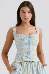 Juana Soft Blue Vintage Floral Print Cotton Top
