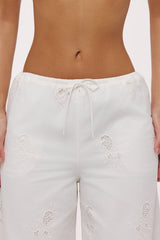 Mirea White Cotton Broderie Anglaise Wide Leg Trousers
