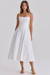 Liora White Cotton Broderie Anglaise Trim Midi Sundress