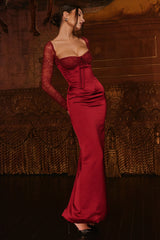 Perdi Berry Satin Maxi Dress with Corset
