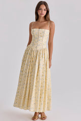 Ysabella Floral Lemon Print Cotton Midi Sundress
