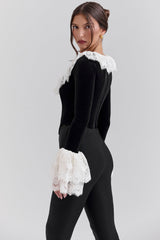 Jacinda Black Velvet Lace Trimmed Corset Top