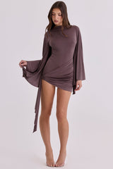 Lavine Espresso Brown Slinky Draped Jersey Playsuit