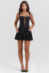 Talia Black Pleated Mini Dress