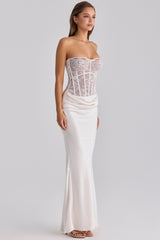 Ayana White Lace + Satin Maxi Corset Dress