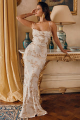 Capriana White & Gold Jacquard Satin Gown