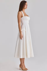 Claudia White Cotton Halter Neck Midi Dress