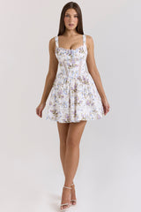 Kimmie White Floral Ribbon Print Cotton Mini Dress