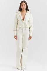 Marli Ivory Wide Leg Flared Jeans