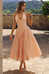 Marilyn Peach Cotton Halter Neck Midi Sundress