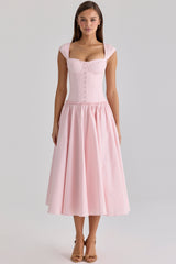 Kaia Pink Cotton Cap Sleeve Midi Dress