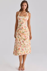 Tallulah Warm Rose Print Halter Neck Cotton Midi Dress