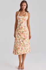 Tallulah Warm Rose Print Halter Neck Cotton Midi Dress