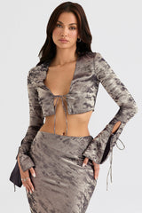 Giulia Pewter Shimmer Velvet Satin Top