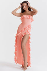 Sarina Apricot Ruffle Maxi Dress