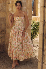Ysabella Warm Rose Print Cotton Midi Sundress