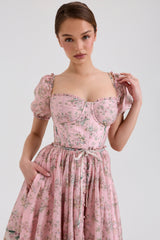Penelope Pink Floral Chiffon Midi Dress