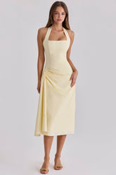 Tallulah Lemon Halter Neck Cotton Midi Dress