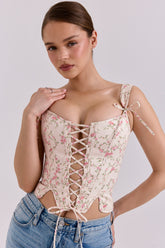 Callie Cream Vintage Floral Cotton Corset Top