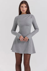 Angelique Grey A-Line Long Sleeve Mini Dress